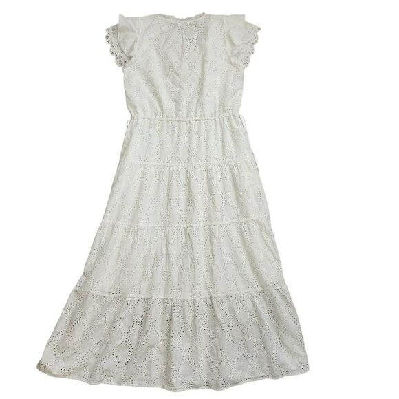 J McLaughlin Maxi Dress Large Elana White Eyelet Layered Beach Vacation Cruise - Picture 5 of 8